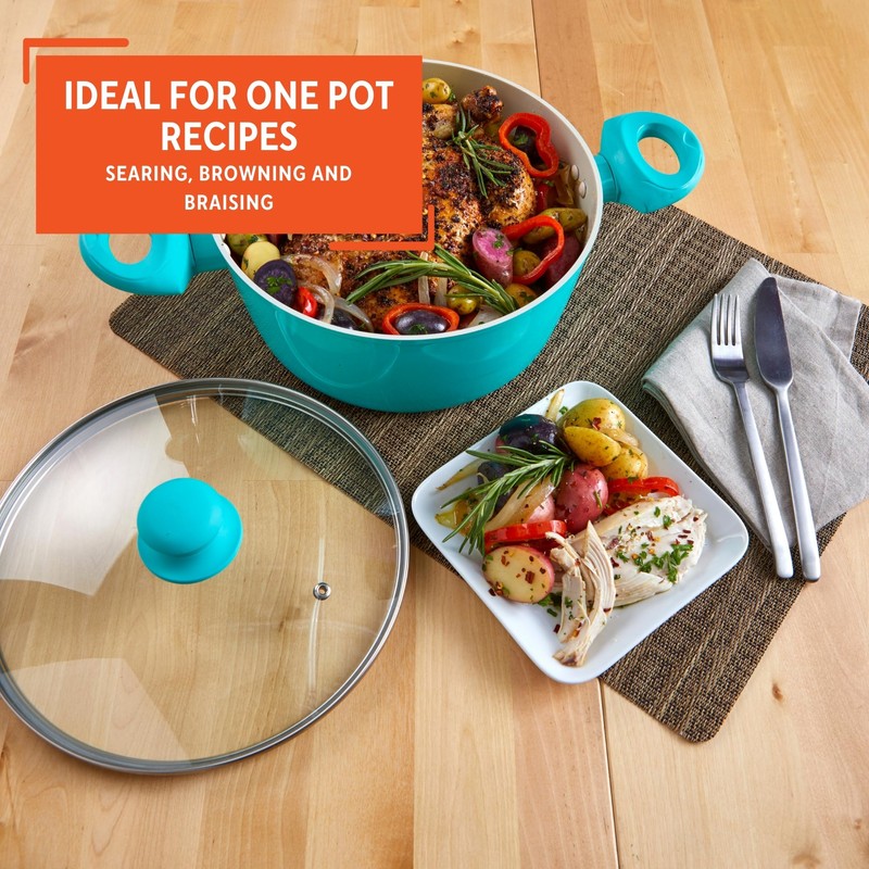 IMUSA USA Teal 3Qt Forged Dutch Oven with Glass Lid,