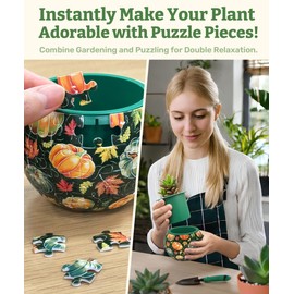 PieceRelax 3D Puzzle Planter - Hello Pumpkin Season - Small Round Plant Pots with Drainage, Home Decor Flower Pots for Indoor Cactus, Succulents Pots [K1107]