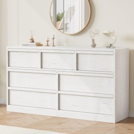 GarveeHome 7 Drawer Dresser for Bedroom, 54in Wide Antique White 7 Chest of Drawers with Large Storage, Wooden Dresser Organizer for Living Room, Nursery, Entryway