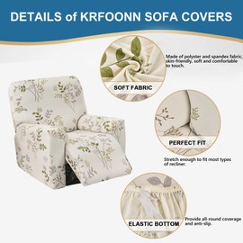 KRFOONN Stretch Recliner Slipcovers Printed Recliner Chair Covers 4-Piece Lazy Boy Recliner Covers Non Slip Reclining Furniture Protector Sofa Couch Cover with Elastic Bottom for Kid Pet, Color B58