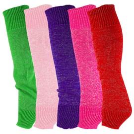 Mysocks Stulpen Damen beinwärmer Frauen Mädchen Winter 80er Stulpen Beinstulpen Beinwärmer Kniestrümpfe Leg Warmers Strümpfe in Einheitsgröße, 5 Paar glitzernd 102