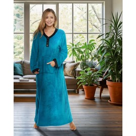 Alexander Del Rossa Women's Plush Fleece Lounge Nightgown, Long Warm Kaftan Gown with Pockets for Turquoise 3X (A0158ODP3X)