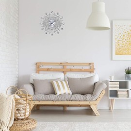 Raguso Sparkling Bling Metallic Wall Clock Silver Flower-Shaped Wall Clock 3D Wall Clock Metal Wall Watch for Home Office Bedroom Kitchen (Round Flower)