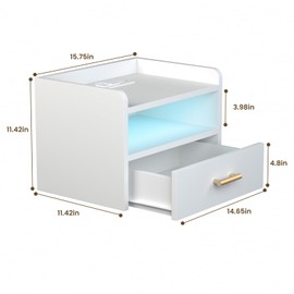 Floating Nightstands Set of 2 with USB Ports, Outlets, and LED Light Strip – Modern Wall-Mounted Wooden Bedside Tables