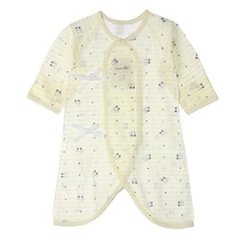 100% Organic Cotton Korean Kimono Newborn Baby Summer Thin Relaxed Outfit LongSleeve Breathable Romper 0-6M With Mitten Cuffs(Mouse Lemon_Summer)