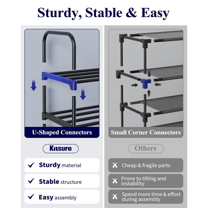 Kitsure Shoe Rack - 3-Tier Space-Saving Shoe Organizer & Shoe