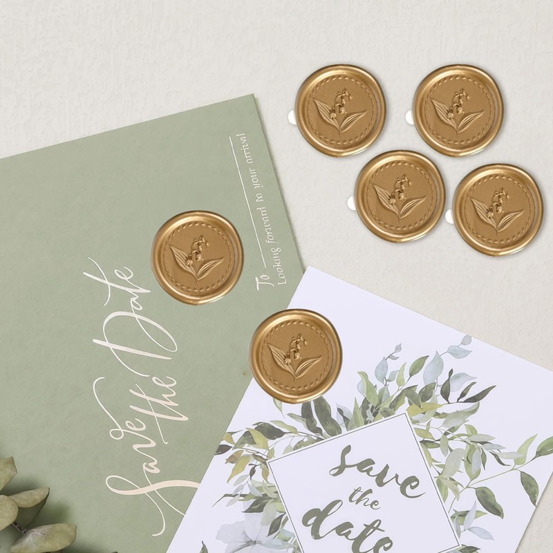 50Pcs Lily of The Valley Wax Seal Stickers, Antique Gold