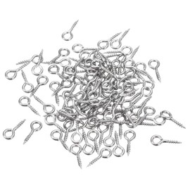 uxcell 120Pcs Eye Screws, 304 Stainless Steel 10x4mm Small Self Tapping Screw Hooks Ring Mini Eye Pins for DIY Handwork Wooden Clay Pendants Cork Bottles, Silver