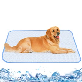 Large Ice Silk Cooling Mat for Dogs, Reusable Washable Pet Cool Pad for Cats and Puppys Leak-Proof Non-Slip Pee Pad for Bed Sofa Crate Cage Nest Car (100x65cm | Blue)