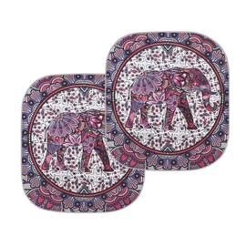 JoyLamoria Boho Hippie Elephant Print Car Windshield Sun Shade 2 Pieces Front Window Sunshade Universal Fit,Sun Visor Protects Your Car Interior. Block UV Sun and Heat