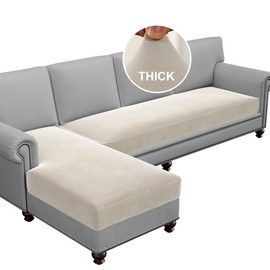 H.VERSAILTEX Fleece L Shaped Couch Cover 2 Piece Stretch Couch Covers for Sectional Sofa Thick Soft Sofa Cover for Dogs Feature Comfortable and Durable Fabric, (3 Seater + 1 Chaise, Pale Oak)