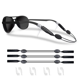 QUELIEN Glasses Strap, Floating Sunglasses Strap for Men, Anti-Slip Adjustable Eyeglass Strap for Sports, No Tail Comfortable Black Durable Glasses Strap for Women(3 Pcs)