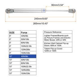 sourcing map 10 Inch 40N/9lb Gas Shock Strut Lift Support, Gas Spring for RV, Bed Floor, Hatch Door, TV Cabinet, Box Lid (Silver, Set of 4)
