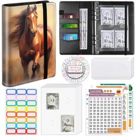 100 Envelopes Money Saving Challenge A5 Money Saving Binder with Cash Envelopes，Budget Binder Savings Challenge Book for 100 Day to Save $5,050 for Budgeting Planner，Brown Colored Horse