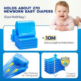 8 Pack Nappy Bin Refills, 10M Extra Long Diaper Pail Bags, Multi-layer Anti-Odor Thickened Liner, Lavender Scented Refill Compatible with Tommee Tippee Sangenic Tec/Simplee Sangenic/Twist & Click