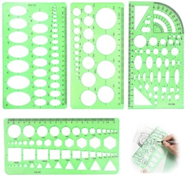 Ruler, Template, Circular Ruler, Design Ruler, Drafting Ruler, Set of 4, General General Ruler, Combination Ruler, Transparent, Multifunctional, Oval, Square, Multiform, Measuring Drafting Supplies
