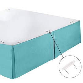 Clara Clark Pleated Bed Skirt-14 inch Tailored Drop Luxury Microfiber Dust Ruffle - Includes 8 Pins, Queen Size, Teal