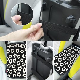 Adastrah Car Center Console Cover,White Flowers Auto Center Console Pad,Armrest Cover Protector for Vehicle SUV Truck Car