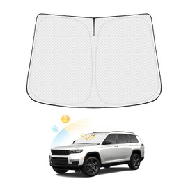 Canvcle - Parasol para parabrisas para Jeep Grand Cherokee L 2021-2024, accesorios gruesos de 6 capas, protector de visera para ventana frontal, bloqueo plegable, rayos UV, mantiene el vehículo fresco