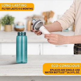 Filtered Water Bottle,Camping Water Purifier Bottle,Portable Press Water Bottle with Filter for Hiking,Travel,Survival,Backpacking, Drinking, Emergency-Green
