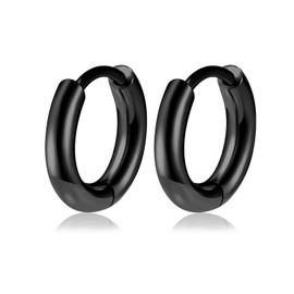 Titanium Huggie Hoop Earrings Hypoallergenic Hinged Sleeper Earrings for Sensitive Skin Cartilage Helix Lobes (8mm black)