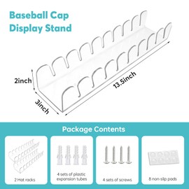 EPHIFY Acrylic Hat Organizer - Hat Stand for Baseball Caps, 2 Pack No Install Clear Hat Holder for 18 Baseball Caps, Perfect for Bedroom, Closet, Dresser, and Office Display
