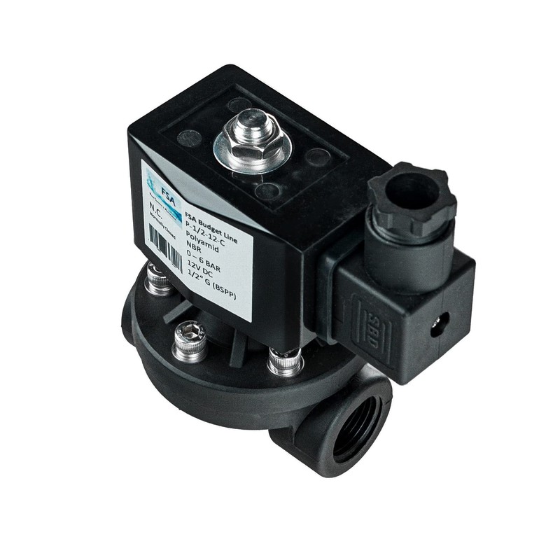 FSA Solenoid Valve Plastic PA6 1/2 Inch 12 V DC