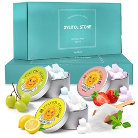 Xylitol Stone Sugar Free Candy - Vegan & Keto Friendly Unique Hard Candy - 100% Natural Flavor Candies - Gluten Free & Non-GMO Breath Freshener Mints - Pack of 3 (Strawberry, Green Grape, Lemon)