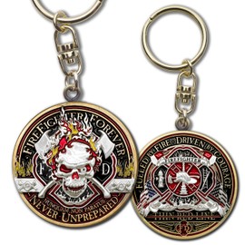 Armor Coin & Emblem - Thin Red Line Firefighter Forever Key Chain - Antique Finish with Polished Details - Tribute to Courage, Sacrifice & Valor - Gift for Firefighters
