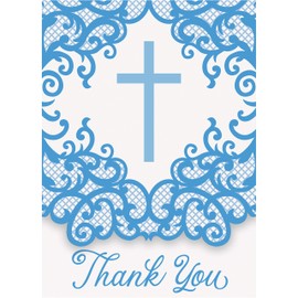 Fancy Blue Cross "Thank You" Notes (Pack of 8) - Elegant Party Essential for a Blessed Celebration
