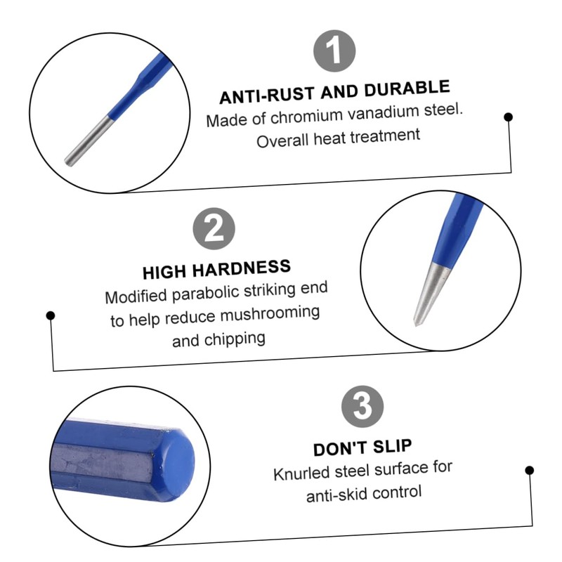 DOITOOL 5pcs Heat Treated Pin Punch Cylindrical Drilling Tool for