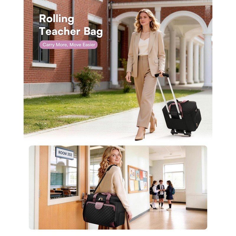 Arcoyard Rolling Teacher Bag with File Teacher Tote and Detachable