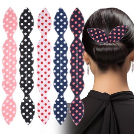 Lnngub 5 Pcs Deft Hairs Bun Maker French Donut Polka Dot Hair Twist Rabbit Ear French Twist Hair Bun Maker Flexible Donut Twister for Women & Girls