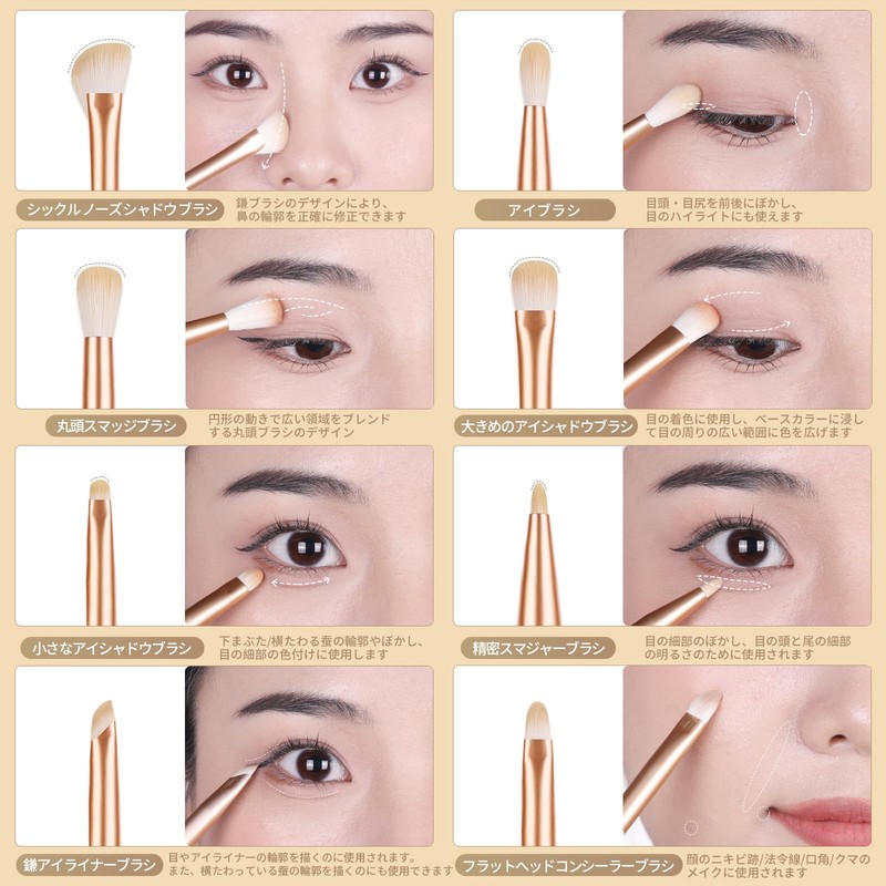 MSQ Eye Shadow Brush, Set of 8, Makeup Brush, Eye