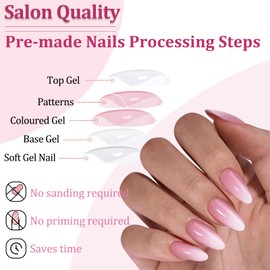 Almond False Nails Set - Ombre Fake Nails with Glue - 150Pcs Medium Press on nails - 15 Size Pink Stick on Nails - Full Cover Nail Tips and Glue for Women DIY French Nail Art Home