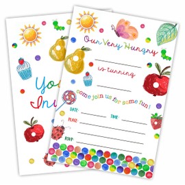 Hungry Caterpillar Birthday Invitation, Hand Draw Theme Birthday Invite Cards With Envelopes, Double-Sided Fill In Style Invites For Boys & Girls, Party Favor & Decorations (20Pcs) - A22