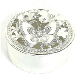VI N VI White Decorative Flowers and Butterfly Jewelry Trinket Box | Hand Painted Collectible Figurine and Decorative Jewelry Display, Holder, and Organizer