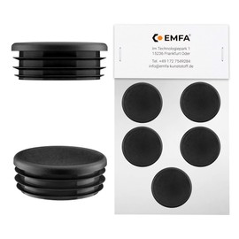 EMFA Lamellar Plugs, Round, 2 Inches, Black, Pack of 5, Round End Cap, Steel Pipe, Plastic Plugs for Round Pipes, Pipe End Caps