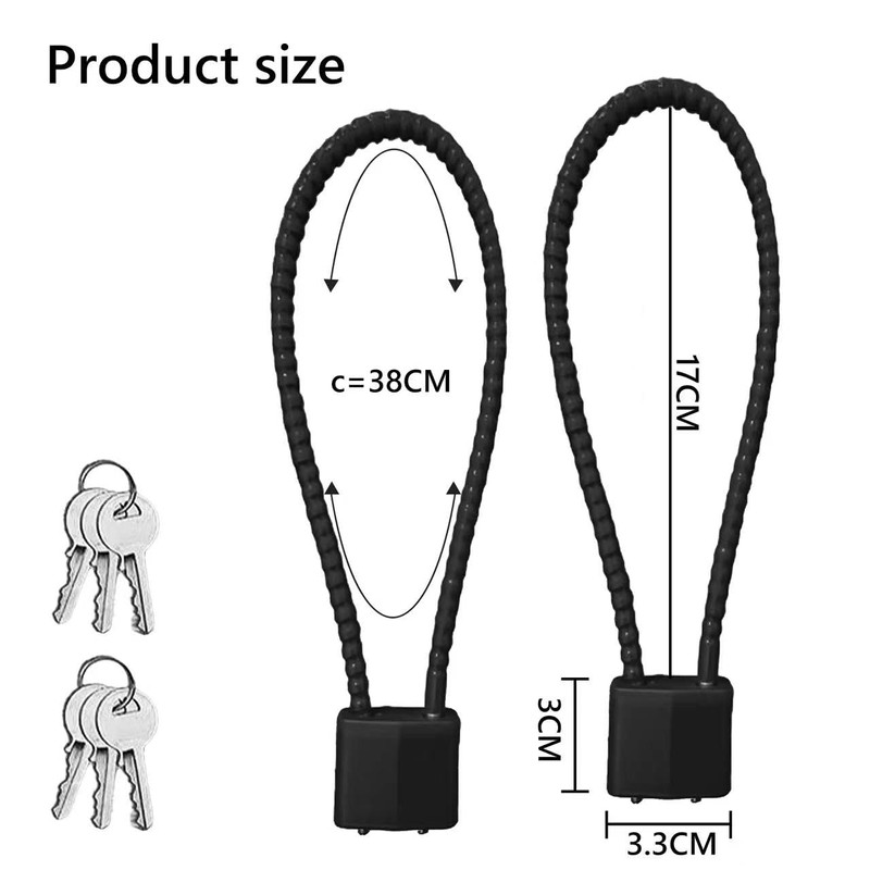 Pack of 2 Cable Lock with Key, Robust Padlock with