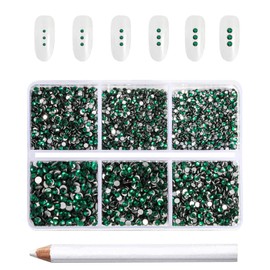 Beadsland 7200pcs Flatback Rhinestones, Clear Rhinestones, Nail Gemstones, Round Crystal Rhinestones for Crafts, Mixed 6 Sizes with Wax Crayon Kit, SS3-SS10, Emerald Green