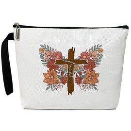 Faith Butterfly Makeup Bag for Women Accessories Organizer, Christian Gifts Religious Gifts for Ladies Wife Sister Friends Coworker, Travel Essentials Purse Toiletry Pouch Cosmetic Bag with Zipper -36