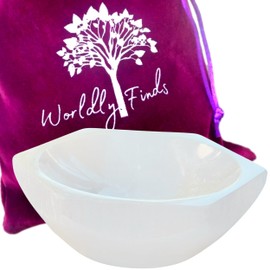 Selenite Hexagon Bowl 4.5" Large Selenite Crystal Holder Smudge Bowl Holder, Hand-Carved Selenite Bowl for Crystal Charging, Cleansing (4.5" Hexagon Bowl)