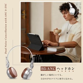 SLuB Bluetooth 6.0 Headphones, ANC Noise Cancelling, Wireless On-Ear Headphones, Wireless, Up to 60 Hours of Music Playback, Heavy Bass, 4.2 oz (119 g), Lightweight, No Pressure Sensation, Connect to