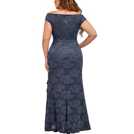 Miusol Women's Plus Size Floral Lace Off Shoulder Side Split Formal Evening Party Maxi Dress Grey