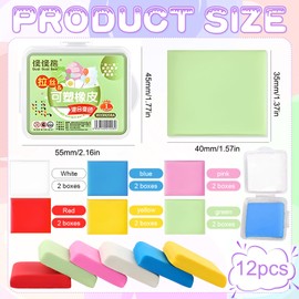 Benaton Pack of 12 Kneading Erasers, Mixed Discolouration Kneadable Erasers, Colourful Classic Kneading Erasers, Child Kneadable Eraser, Art Kneading Rubber Eraser with Transparent Case (6 Colours)