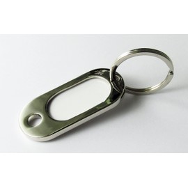 HEAVY DUTY QUALITY NICKEL PLATED METAL KEY TAG FOB WITH BLANK INSERT FOR YOUR OWN TEXT