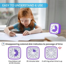 Yunbaoit Upgraded Visual Timer with Protective Case, 60 Minute Silent Countdown Timer for Kids and Adults Clock Time Management Tool(Purple)