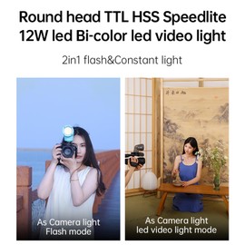 JINBEI H1 12W Round Head LED Camera Flash, HSS High Speed Sync, 2000mAh Large Capacity Battery GN28, Composite Hot Shoe Compatible with Nikon/Pentax, Canon, Fuji/Olympus, Flash/Fill-in Light 2-in-1