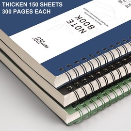 RETTACY Bullet Dotted Journal, A5 Spiral Dotted Notebook with 300 Pages, 5.7" × 8.2", Medium Size, 100 GSM Thick Paper, Flexible Plastic Cover, Bullet Journaling, Planning, Tracking (Navy Blue)