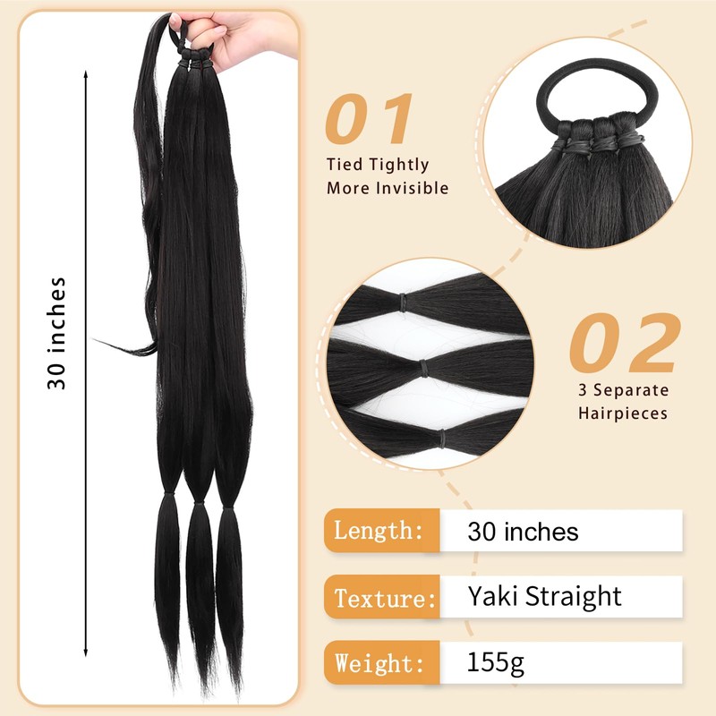 BOBIYA Long Braided Ponytail Extension 30 Inch Pre stretched Braiding